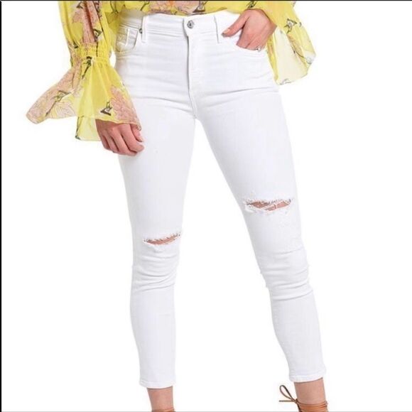 AGOLDE | Sophie White Distressed Cropped Skinny Ankle Jeans Women’s Size 25 (0) - Picture 1 of 10